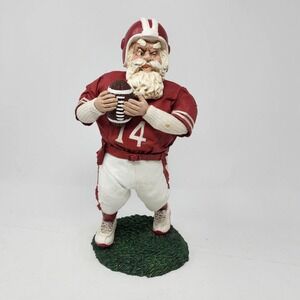 Vtg Resin Santa Claus Football Figurine Red White Fabric Uniform Christmas 12"